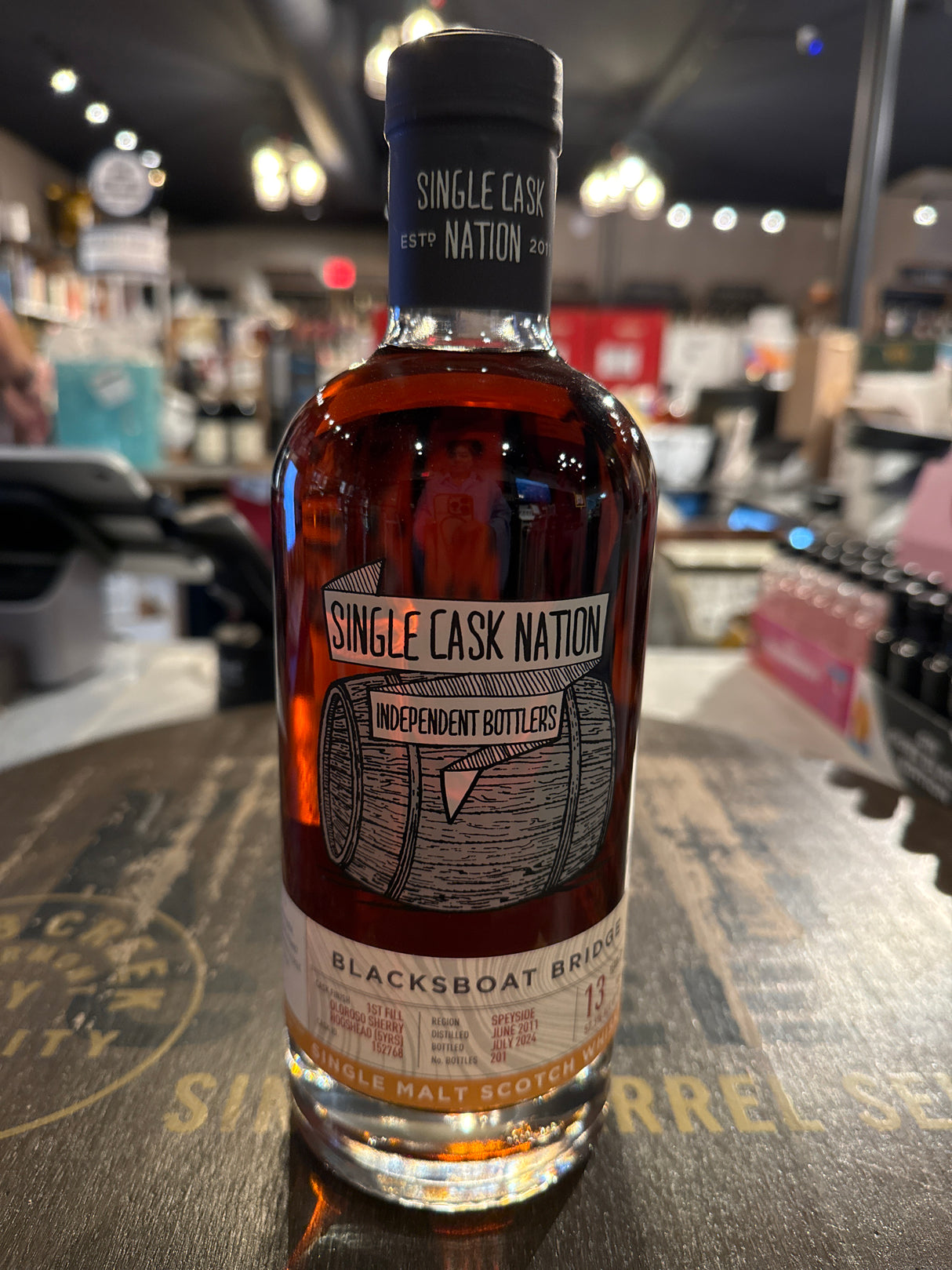 Single Cask Nation Blacksboat Bridge(GLENFARCLAS) 2011 13 year Cask 152768 1ST FILL OLOROSO SHERRY 750 ml 57.3% alc.