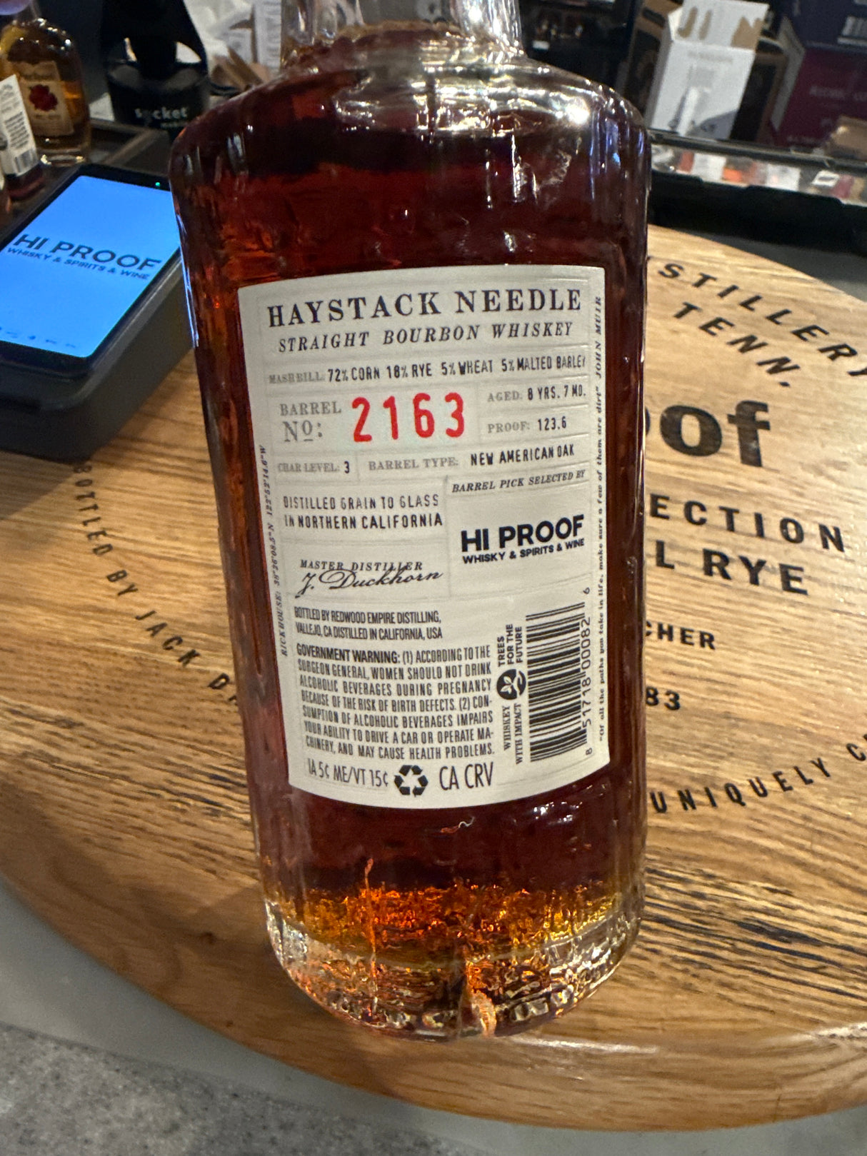 Redwood Empire 8.7 Year Old "Haystack Needle" Straight Bourbon Whisky 123.6 Proof hi proof pick 750ml four grain