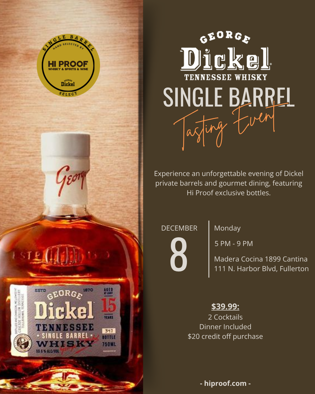 Dickel Single Barrel Tasting Event