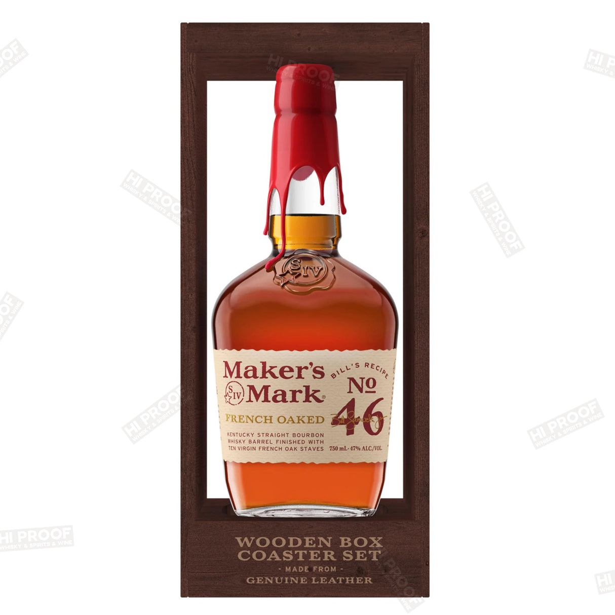 Maker's Mark 46 French Oaked wooden box coaster set- 750ml Bottle