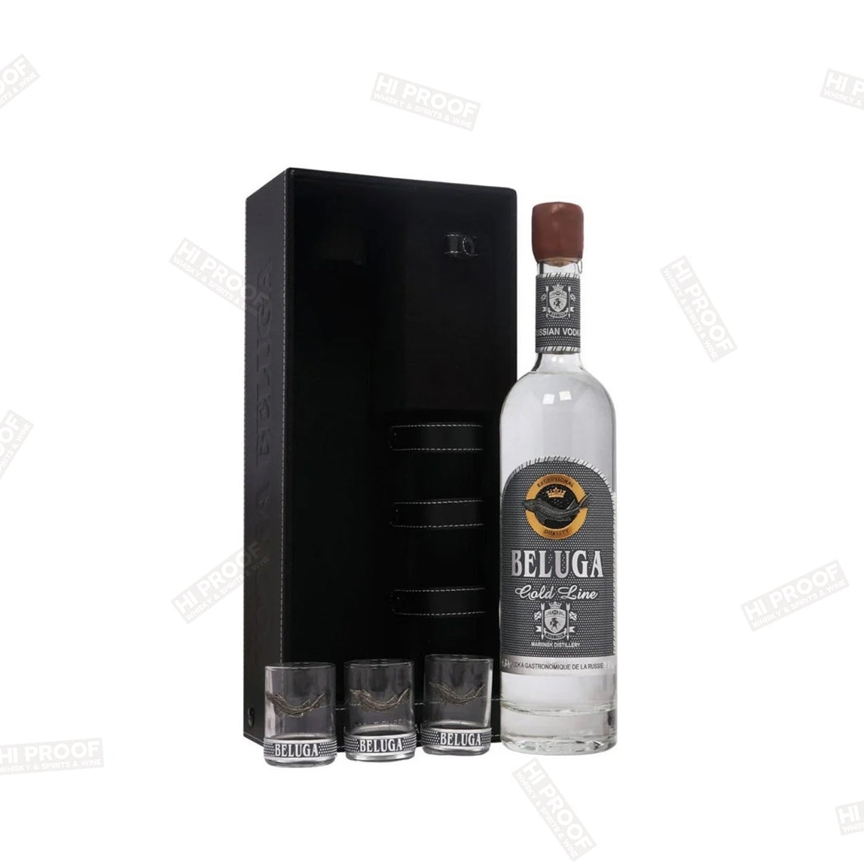 Beluga Vodka Gold Line 750mL & 3x Shot Glass Gift Set - Hi Proof - Beluga