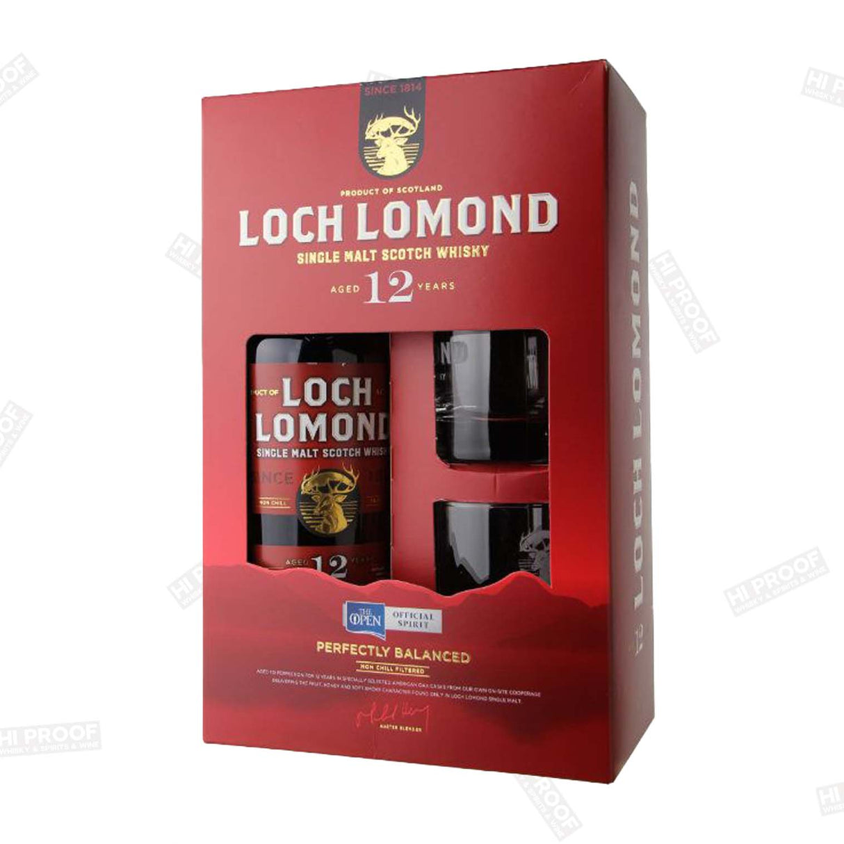 Loch Lomond 12 Years Single Malt Scotch Whisky Gift Set with 2 Glasses / 750mL - Hi Proof - Loch Lomond