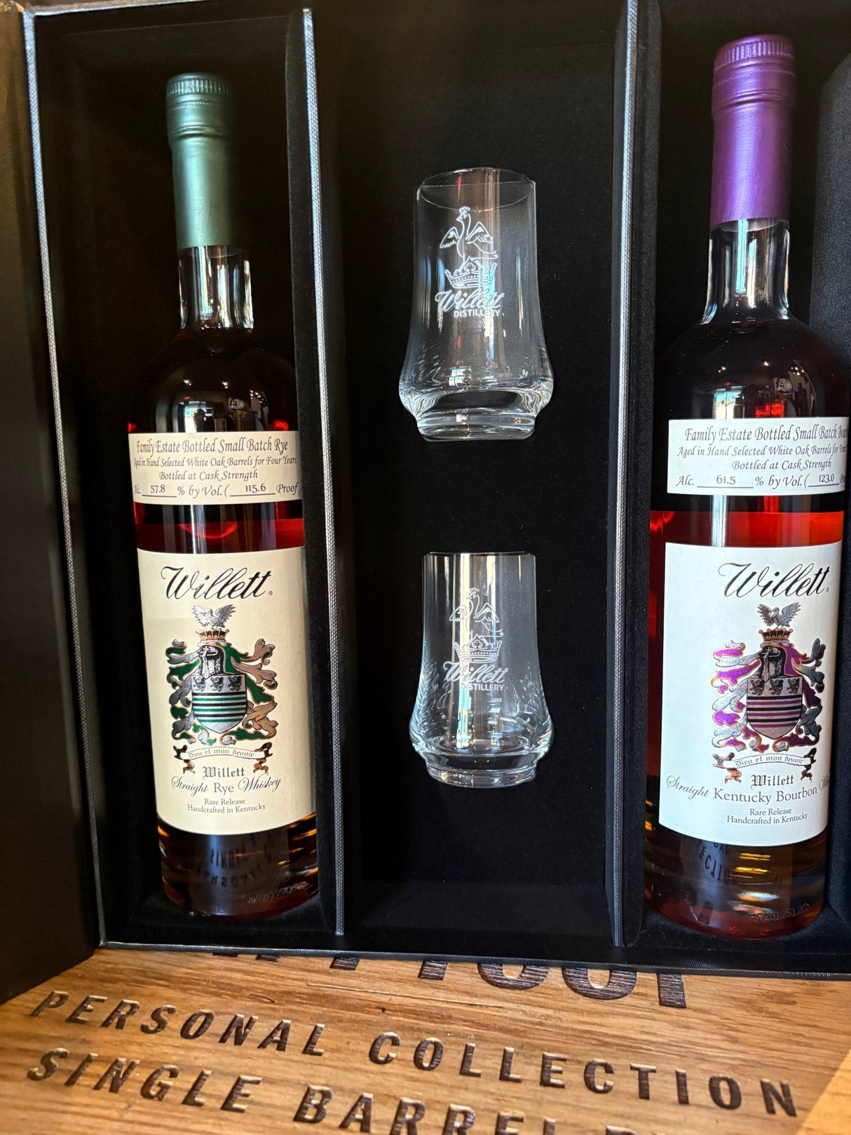 Willett Family Estate Bourbon & Rye 2-Bottle Gift Set 750mL w/ 2 Willett Glasses - Hi Proof - Willett