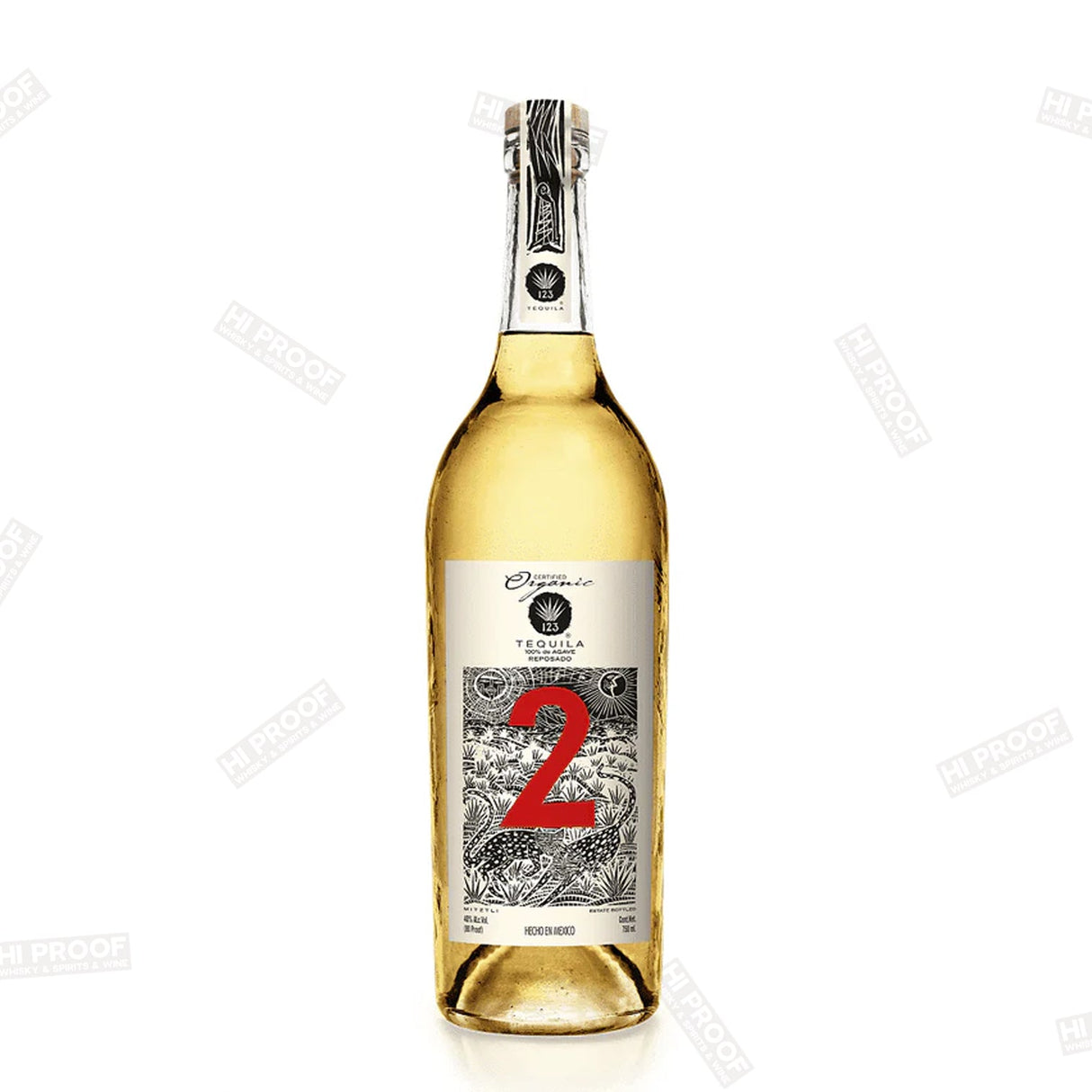 123 Organic Tequila #2 Reposado 750ml bottle - premium aged tequila with smooth amber color and rich flavor