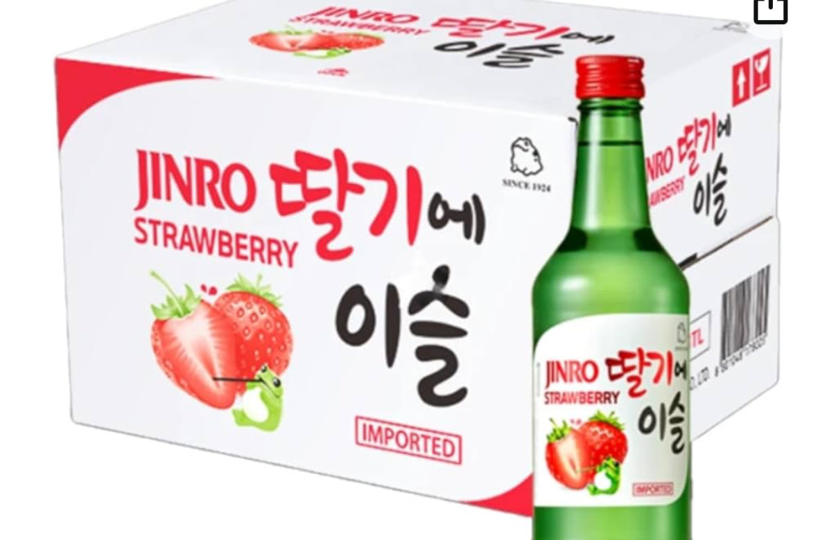 JINRO SOJU STRAWBERRY 6PK 26Proof 375ml 진로 소주 딸기에 이슬