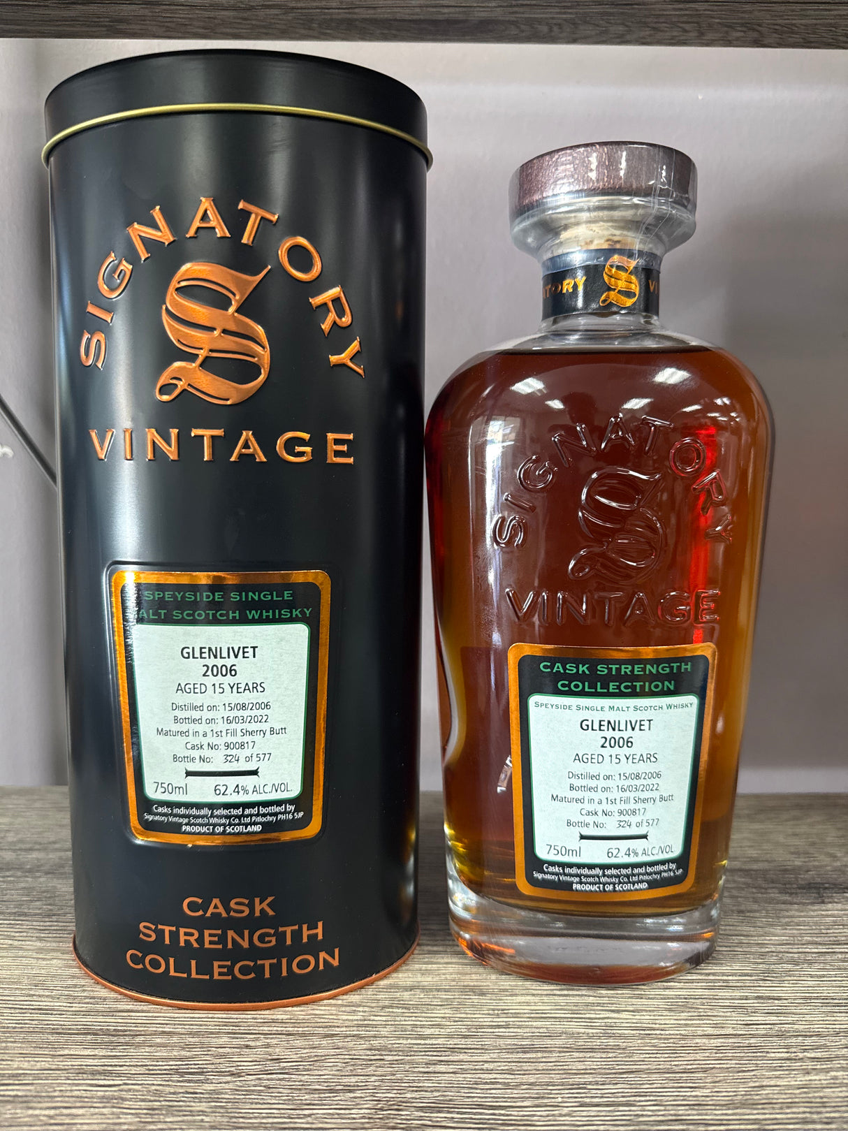 Signatory Cask Strength Collection Glenlivet 15 Year Old 124.8 Proof Scotch Whisky 700ml
