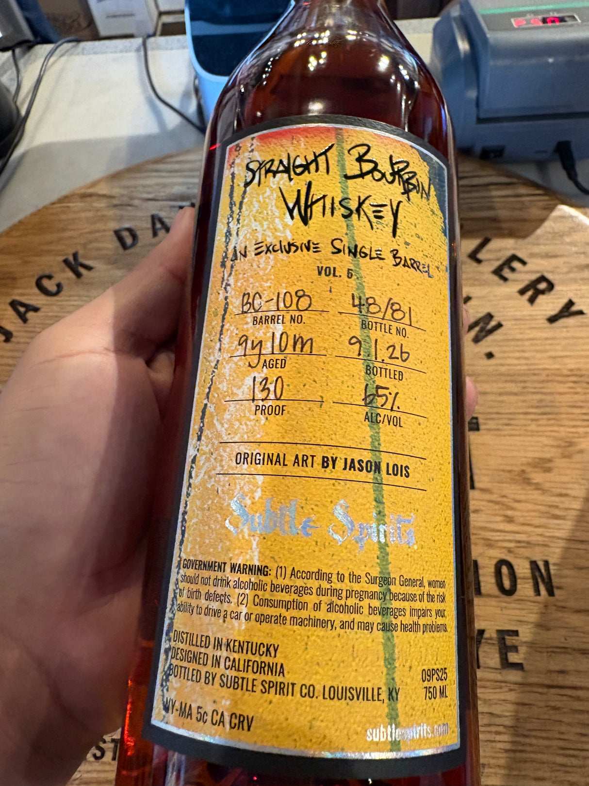 Subtle Spirits Bourbon 9.5 Year Vol. 5 BC-108 – Hi Proof Store Pick 130 Proof  750ml