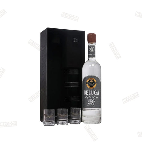 Beluga Vodka Gold Line 750mL & 3x Shot Glass Gift Set - Hi Proof - Beluga