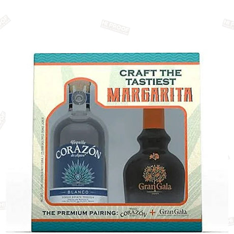 Corazon Blanco Tequila and Gran Gala Liqueur Gift Set (Margarita Cocktail Kit) - Hi Proof - Corazon