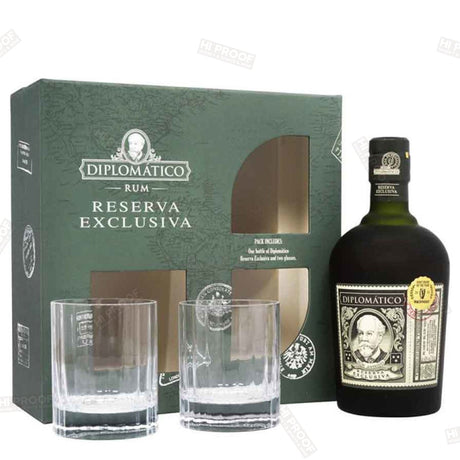Diplomatico Reserva Exclusiva Rum /w 2 Glsses gift set 750 ml - Hi Proof - Diplomatico