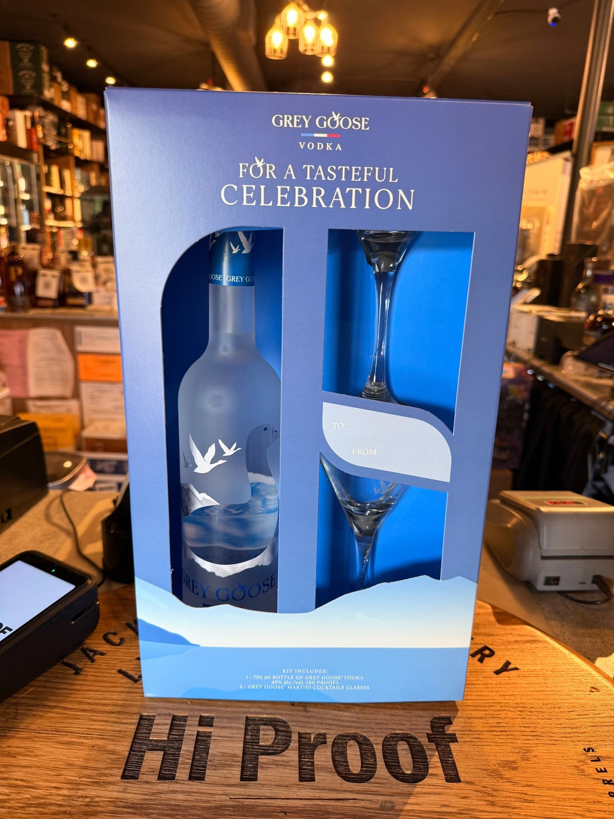 Grey Goose Vodka 750mL with 2 Martini Glass Gift Box - Hi Proof - grey goose