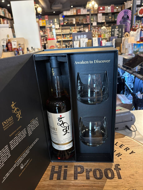 Indri Trini Gift Pack Single Malt Indian Whisky 750ml 46%alc - Hi Proof - Indri