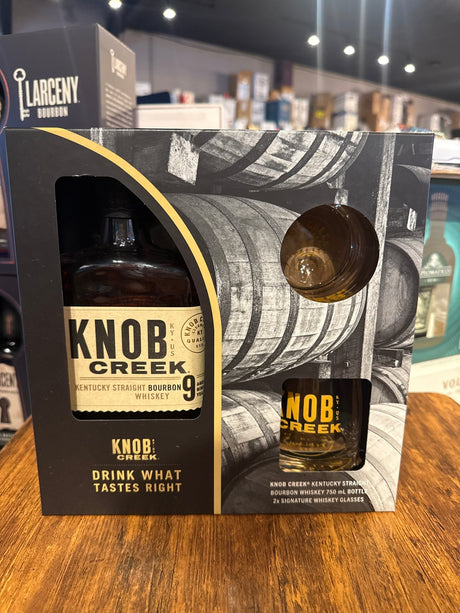 Knob Creek Kentucky Straight Bourbon Aged 9 Years 100 Proof with 2 signature glasses Gift set - Hi Proof - Knob Creek