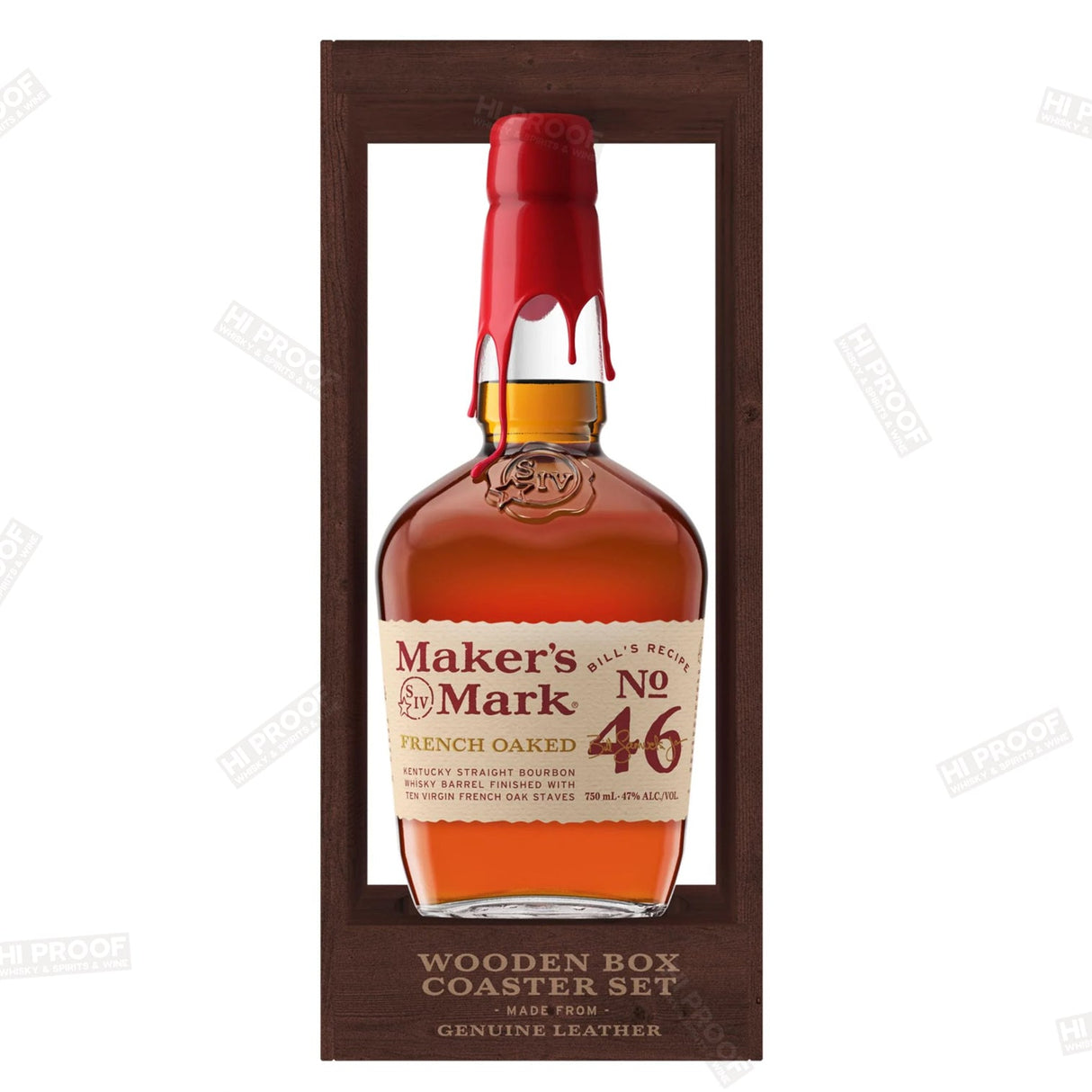Maker's Mark 46 French Oaked wooden box coaster set - 750ml Bottle - Hi Proof - Maker's Mark