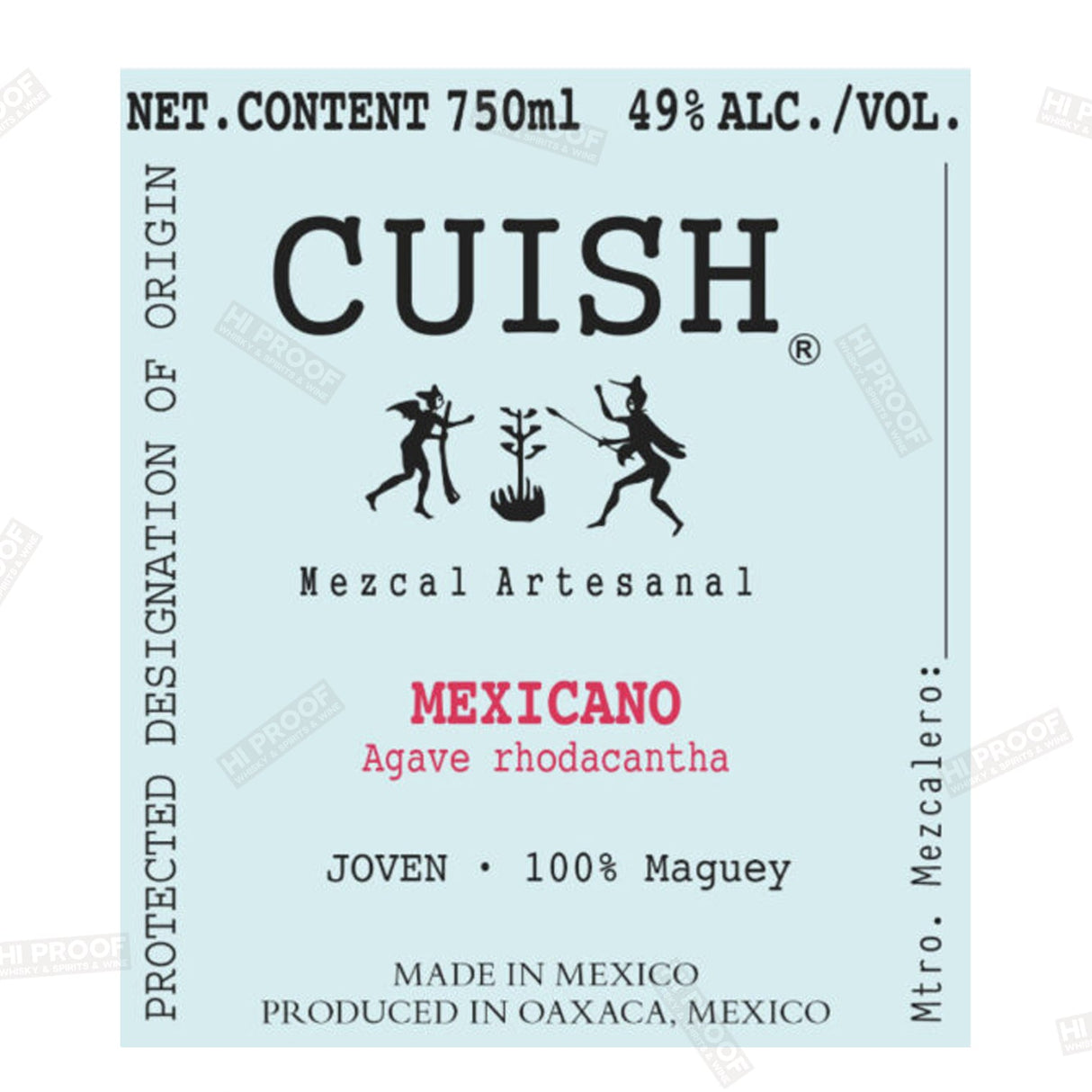 Mezcal Cuish Destilado de Agave, Mexicano 'Francisco Garcia Leon' 750ml - Hi Proof - Mezcal Cuish