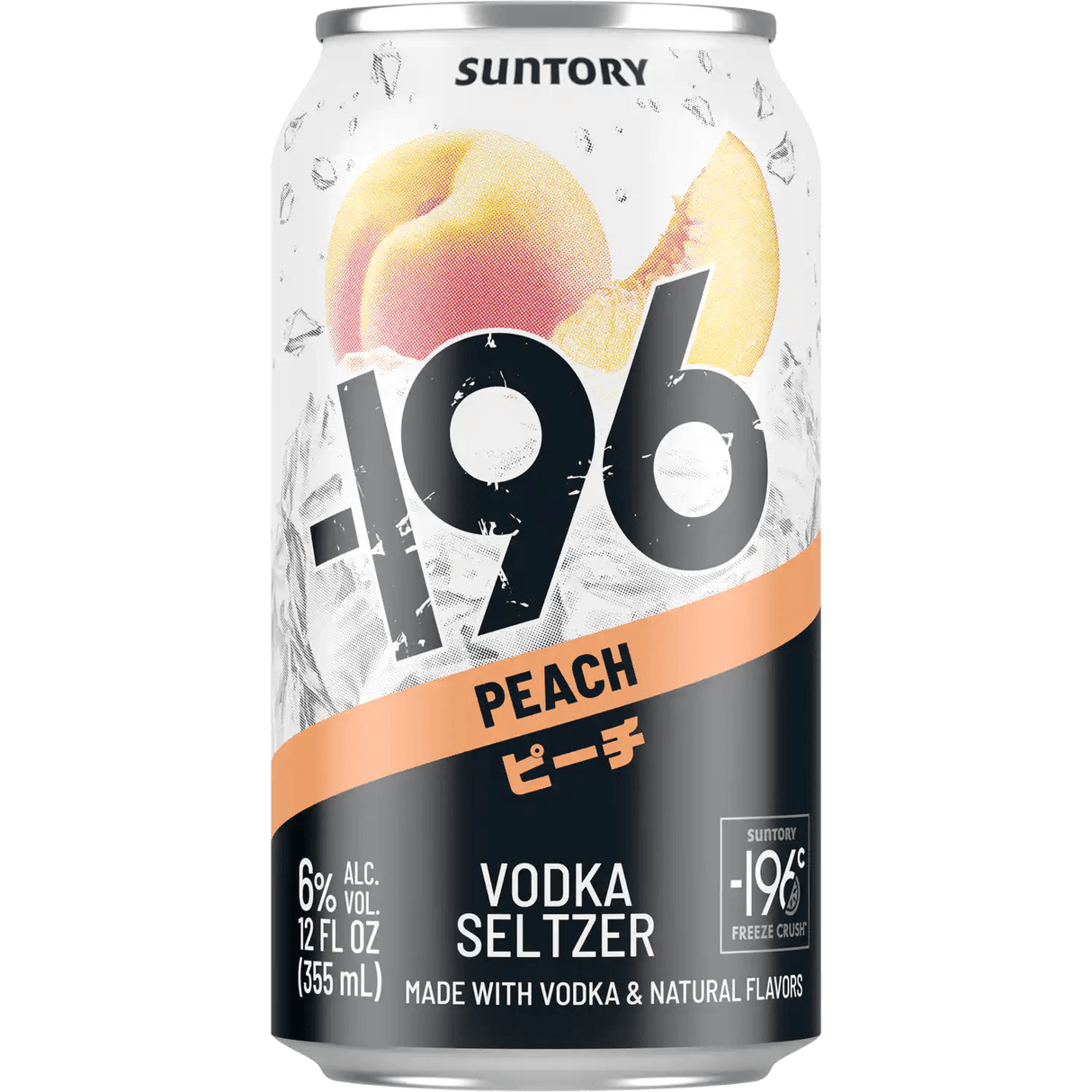 196 Vodka Cocktail Seltzer Peach by Suntory showing nutrition label and product details