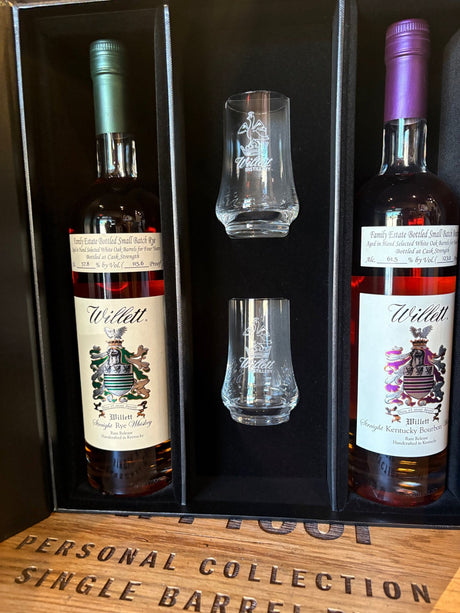 Willett Family Estate Bourbon & Rye 2-Bottle Gift Set 750mL w/ 2 Willett Glasses - Hi Proof - Willett